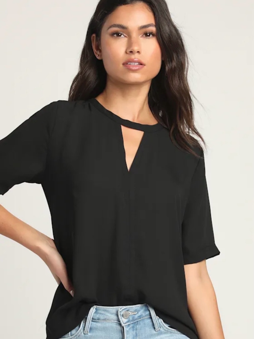 Lulu’s Black Keyhole Neck Women’s Top Size L